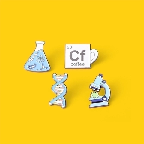 Broche De Esmalte Científico Pin Aleación Microscopio ADN Frasco Café Diseño Estilo Geek Académico Joyas Accesorios