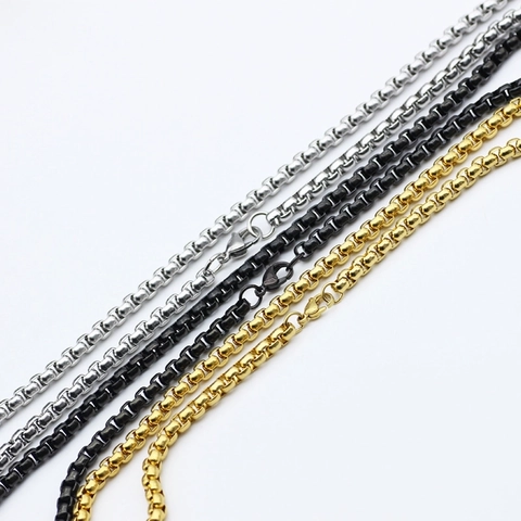 Stainless Steel Box Chain Necklace For Men Women Geometric Square Link Chain Fashion Jewelry Minimalist Neckwear Accessory