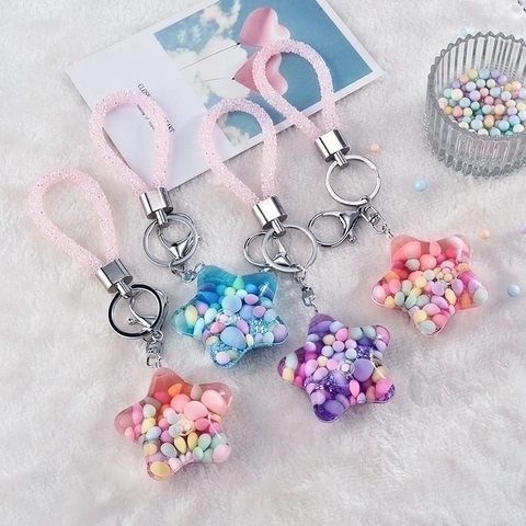 Portachiavi Liquido A Forma Di Stella In Sabbie Mobili Acrilico Trasparente Con Perline Colorate E Glitter Accessorio Borsa