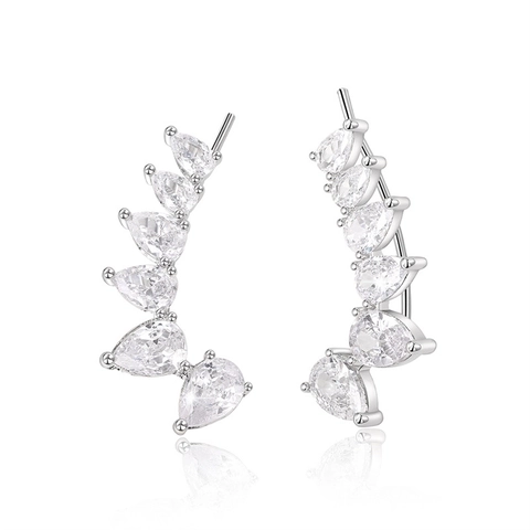 Orecchini Ear Crawler Con Zirconi Taglio A Pera Base In Rame Design A Goccia D'Acqua Curva Gioielli Di Moda Minimalisti Per Donne