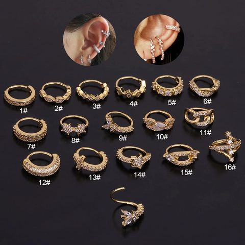 Pendientes Piercing Aro Zircón Cobre Micro Pavé Cartílago Aretes Joyería Corporal Moda Tendencia Para Mujeres
