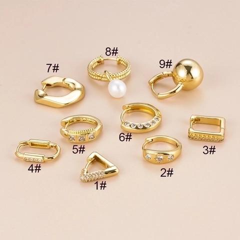 Geometric Brass Zircon Ear Cartilage Studs Helix Piercing Irregular Ear Cuffs Minimalist Jewelry For Women