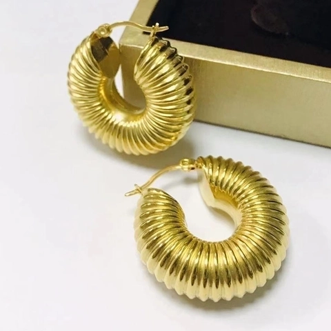 Pendientes De Aro Gruesos De Acero Inoxidable Diseño Geométrico Espiral Acanalado Croissant Joyería Retro Para Mujer