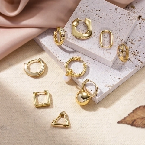 Geometric Brass Zircon Ear Cartilage Studs Helix Piercing Irregular Ear Cuffs Minimalist Jewelry For Women
