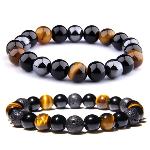 Natural Tiger Eye Stone Lava Rock Hematite Beads Bracelet For Men Women Adjustable Energy Yoga Healing Beaded Bracelet Jewelry Gift
