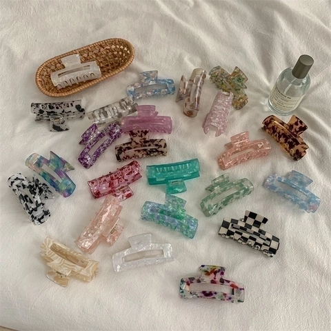 Pinza Para El Pelo Patrón Mármol Tablero Ajedrez Rectangular Hueco Textura Acetato Accesorios Cabello Estilo Francés Para Mujeres