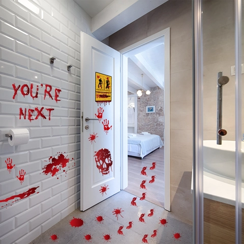 Halloween Blutige Aufkleber Wasserdicht PVC Handabdruck Fußabdruck Dekoration Horror Party Wand Fenster Requisite