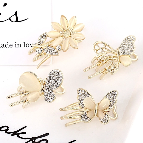 Schmetterling Blume Haarklammer Legierung Strass Katzenauge Stein Hohl Koreanischer Stil Frauen Elegante Haaraccessoires