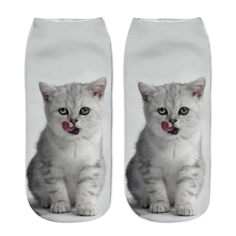 Chaussettes Courtes Unisexes Imprimé Chat 3D Mélange Polyester Coton Respirant Motif Animal Coupe Basse Décontracté