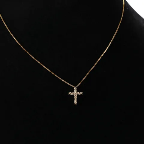 Collana con Pendente a Croce in Rame Zirconia per Donna Raffinati Gioielli Galvanici in Oro Argento con Catena Veneziana Regalo