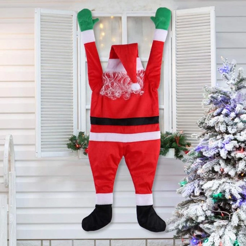 Large Climbing Santa Claus Christmas Decoration Velvet Plush Santa Doll Wall Hanging Decor For Indoor Outdoor Home Party