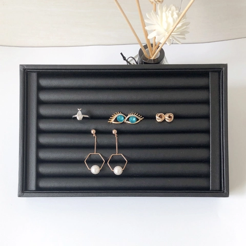 Jewelry Display Tray Velvet PU Leather Ring Earring Organizer Case Small Storage Box For Studs Jewelry Exhibition No Lid