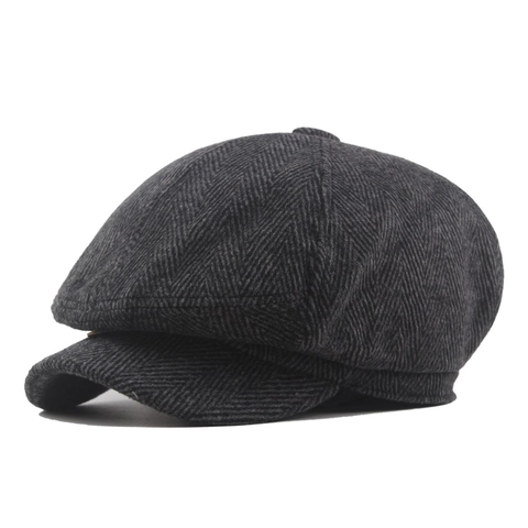 Newsboy Cap Men Vintage British Peaky Blinders Style Flat Cap Autumn Winter Warm Polyester Cotton Blend Plaid Herringbone