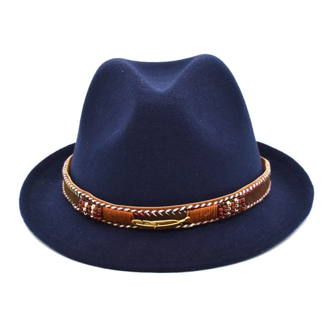Sombrero Fedora De Lana Vintage Con Banda Trenzada Bohemia Cuentas Coloridas Colgante De Pluma De Metal Sombrero Jazz Unisex