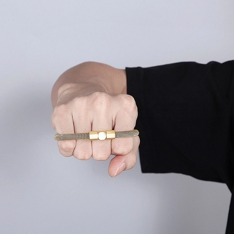 Herren Armreif Edelstahl Kabel Geflochten Sechseck Industrie Punk Rock Hip Hop Schmuck Verstellbar