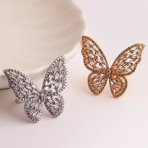 Anello Farfalla Lusso Micro Zircone Traforato Regolabile Gioielli In Rame Per Donne