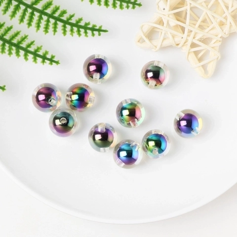 Round Acrylic Beads Iridescent AB Color Plated Loose Spacer Beads For DIY Jewelry Making Bracelet Necklace Crafting