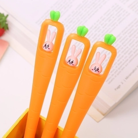 Creative Carrot Shape Gel Pen Cute Cartoon Rabbit Plastic Black Ink Writing Tool Novelty Stationery School Office Supply