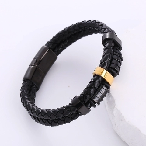 Bracciale In Pelle Intrecciata Da Uomo Chiusura Magnetica In Acciaio Inossidabile 304 Stile Punk Corda Multistrato