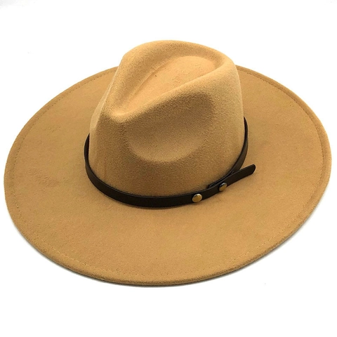 Women Vintage Wide Brim Wool Felt Fedora Hat With Leather Band And Metal Rivets Elegant Jazz Church Hat Unisex