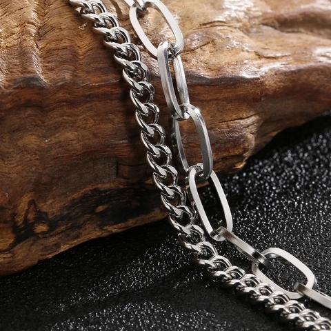 Pulsera De Cadena De Doble Capa Acero Inoxidable Eslabones Cubanos Y Clip Ajustable Hip Hop Joyería Retro Para Hombres