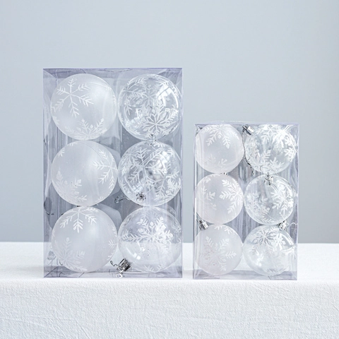 Christmas Ball Ornaments Snowflake Pattern Transparent Matte Plastic Holiday Hanging Pendants Tree Decorations Winter Party Decor