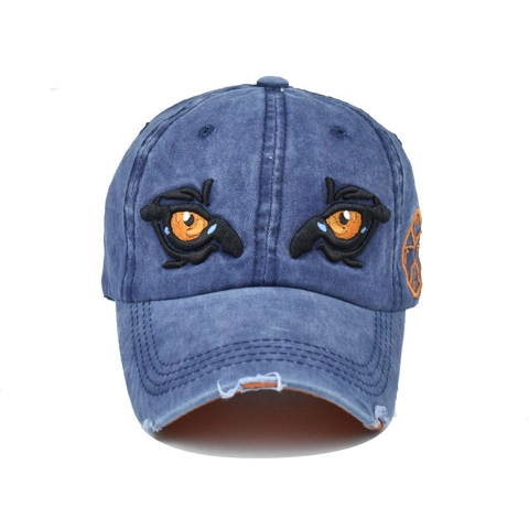 Washed Cotton Baseball Cap Double Eye Embroidery Vintage Distressed Peaked Hat Adjustable Outdoor Sports Unisex Headwear