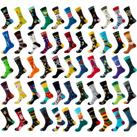 Novelty Patterned Crew Socks Cotton Blend Breathable Fun Space Food Animal Art Print Casual Hosiery For Men Women