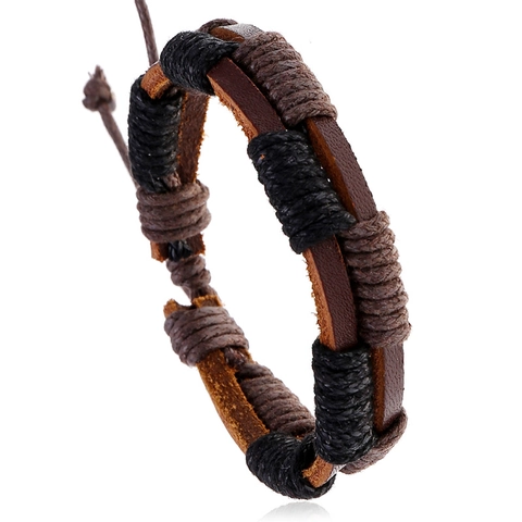 Vintage Geflochtenes Rindsleder Armband Für Herren Verstellbares Wachsseil Handgefertigtes Punk Accessoire