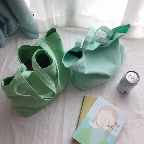 Bolso Tote De Lona Para Mujer Minimalista Color Sólido Gran Capacidad Bolso De Hombro De Algodón Informal