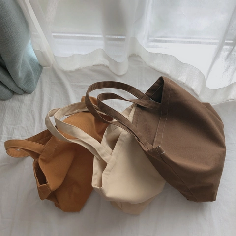 Bolso Tote De Lona Para Mujer Minimalista Color Sólido Gran Capacidad Bolso De Hombro De Algodón Informal
