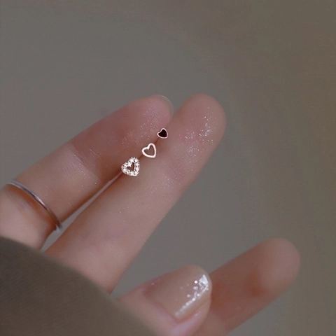 Orecchini A Lobo Cuore Argento Fino S999 Zircone Scintillante Smalto Nero Lucidato Liscio Gioielli Minimalisti Donna