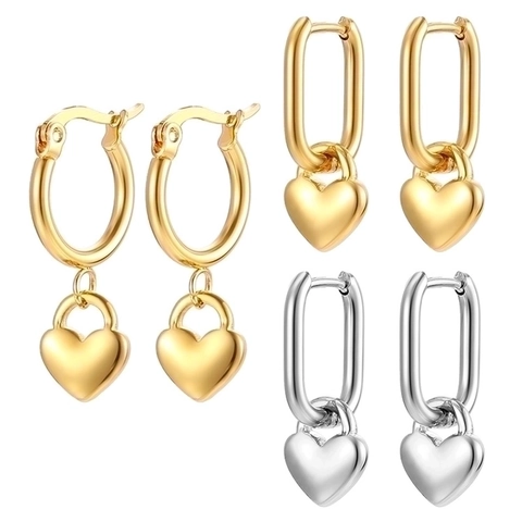 Orecchini A Cerchio In Acciaio Inossidabile Con Ciondolo A Cuore Placcato Oro Geometrici Per Donna