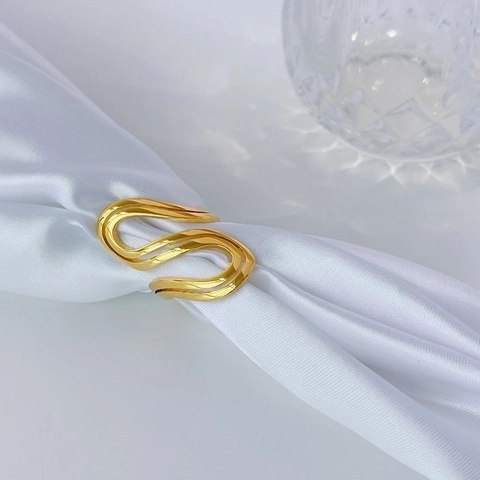 Trendiger Vergoldeter Edelstahl S-Form Offener Ring Minimalistisches Geometrisches Wellendesign Verstellbarer Ring Für Damen
