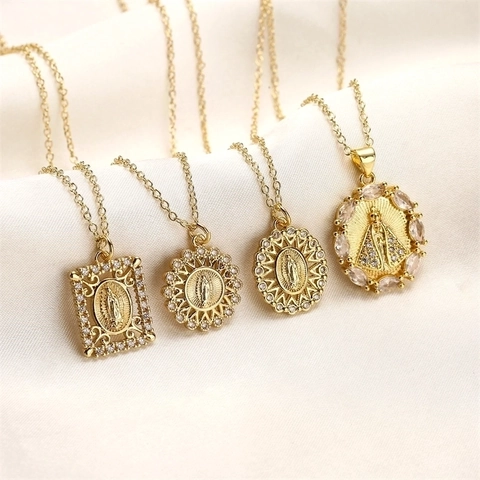 Virgin Mary Pendant Necklace Gold Plated Copper Brass Micro Pave Zircon Religious Fashion Hip Hop Jewelry For Women