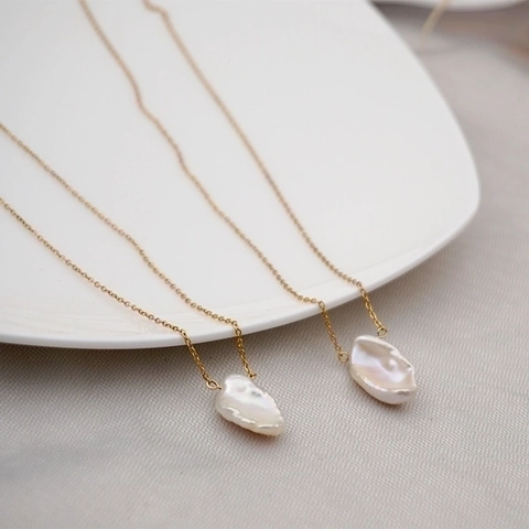 Barocke Süßwasserperle Anhänger Halskette Für Damen Titanstahl Goldkette Minimalistisch Elegant Französischer Stil Schmuck Geschenk