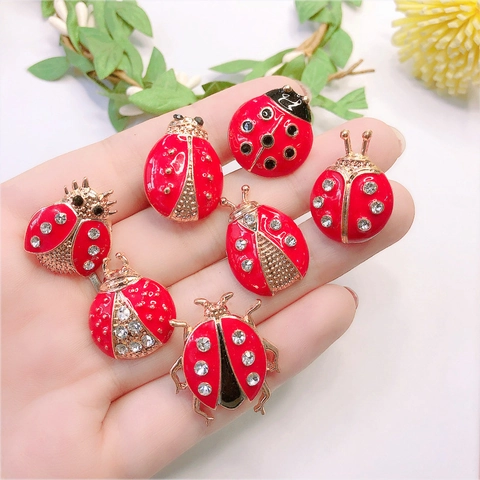 Vintage Alloy Ladybug Brooch Pins Rhinestone Enamel Insect Shape Beetle Brooch For Women Men Shirt Decoration Jewelry Gift