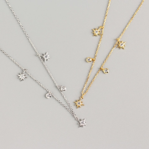 Collana Stella In Argento Sterling 925 Per Donna Zirconia Geometrica Delicata Clavicola Catena Fine Gioielli Minimalisti