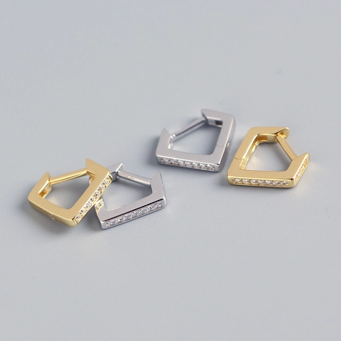 Geometric Pentagon Hoop Earrings 925 Sterling Silver Pave Cubic Zirconia Minimalist Hinge Ear Buckles For Women