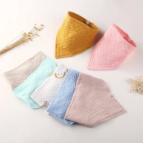 Baby Bandana Bibs Pure Cotton Muslin Soft Absorbent Drool Bib For Infant Toddler Adjustable Snap Buttons Solid Color