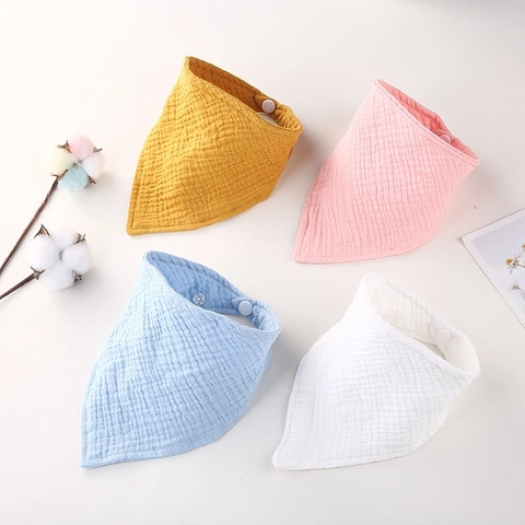 Baby Bandana Bibs Pure Cotton Muslin Soft Absorbent Drool Bib For Infant Toddler Adjustable Snap Buttons Solid Color