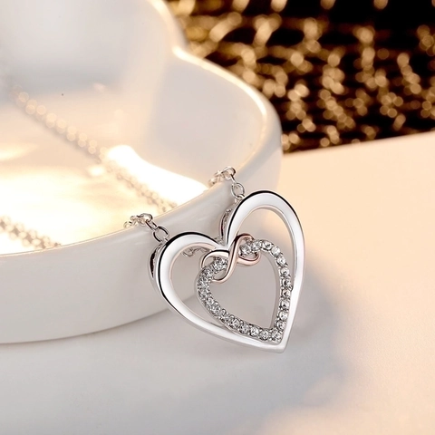 Doppelherz Unendlichkeit Anhänger Halskette Kupfer Zirkonia Zweifarbig Roségold Silber Schmuck Für Damen Mode Pendeln Accessoire