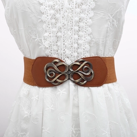Damen Retro Rosenschnalle Breite Korsettgürtel Elastische Kunstleder Taillenband Für Kleider Daunenjacke Vintage Mode Zubehör
