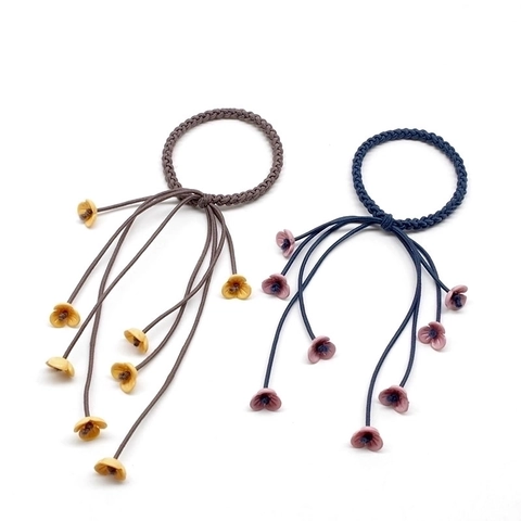 Süße Blumen Haargummis Mit Langen Band Quasten Gewebte Elastische Haarseile Florale Anhänger Waldstil Accessoires Für Damen