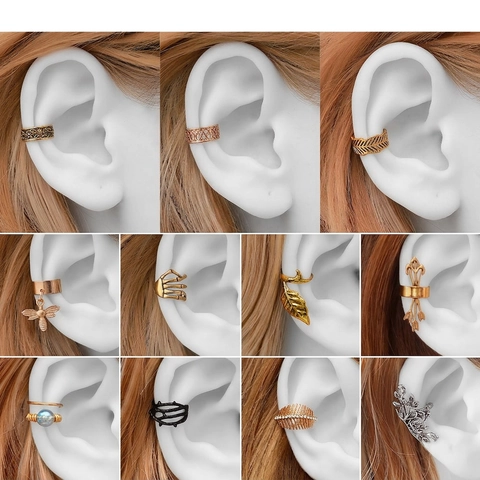 Pendientes De Clip Vintage De Aleación Ear Cuffs Sin Perforación Hoja Abeja Calavera Joyería Para Mujeres