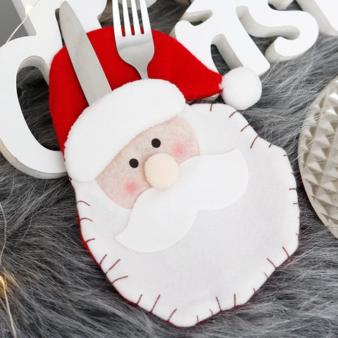 Christmas Cutlery Holder Non Woven Fabric Santa Claus Reindeer Shape Dining Table Decoration Festive Party Supply