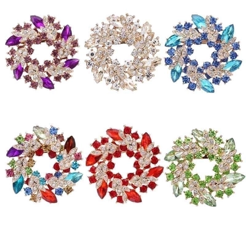 Spilla Ghirlanda Fiori Lega Zinco Strass Cristallo Moda Vintage Per Donne Decorazione Revers Cappotto Abito Lusso Elegante