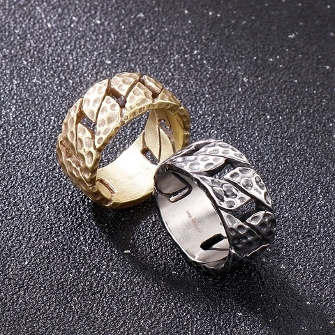 Anillo In Acciaio Inossidabile 316L Texture Martellata Stile Catena Cubana Gioielli Retrò Per Uomini