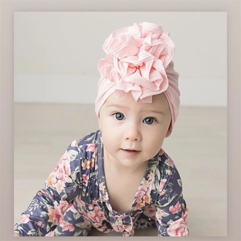 Baby Mädchen Turban Rippenbaumwolle Große Blume Beanie Weich Dehnbar Indisches Kopfband Neugeborene Kleinkinder