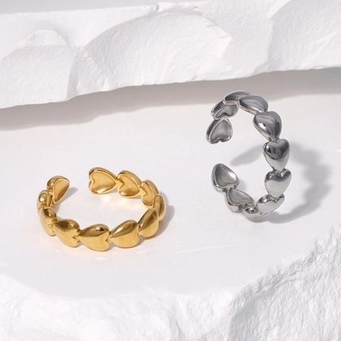Anillo De Acero Inoxidable Con Forma De Corazón Banda Abierta Ajustable Estilo Dulce Minimalista Joyería Para Mujer